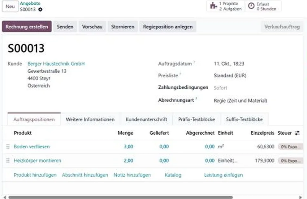 Auftrag mit eingefügter Leistung
