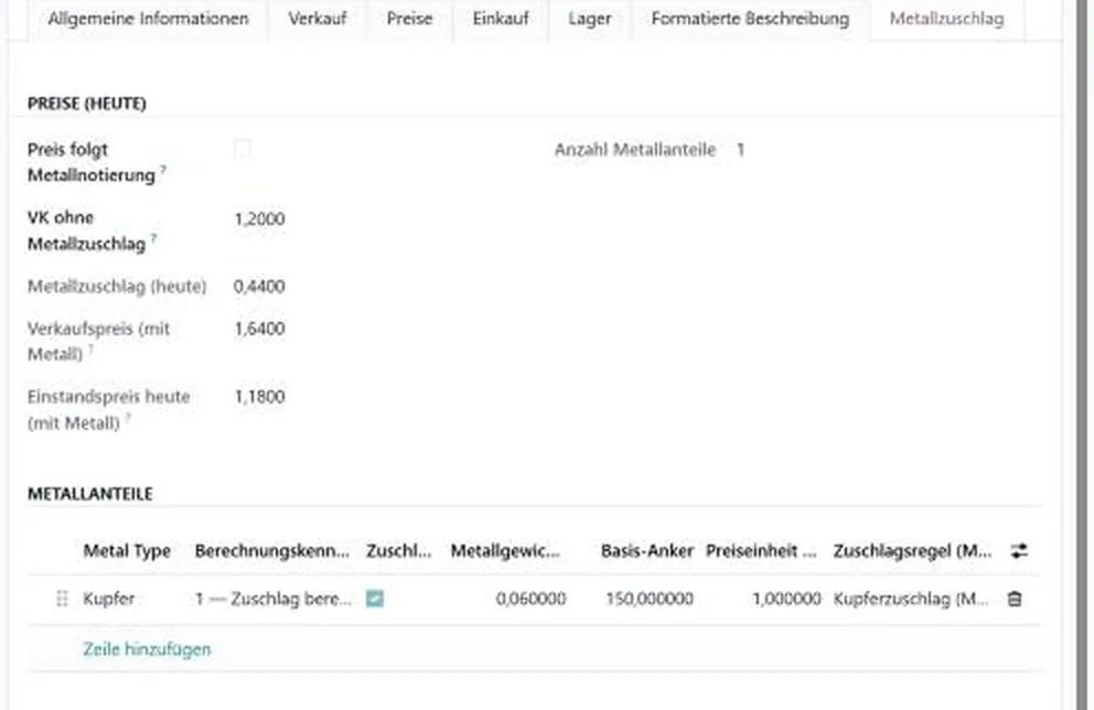 Metall-Reiter am Produkt mit Basis, Notierung und Zuschlag