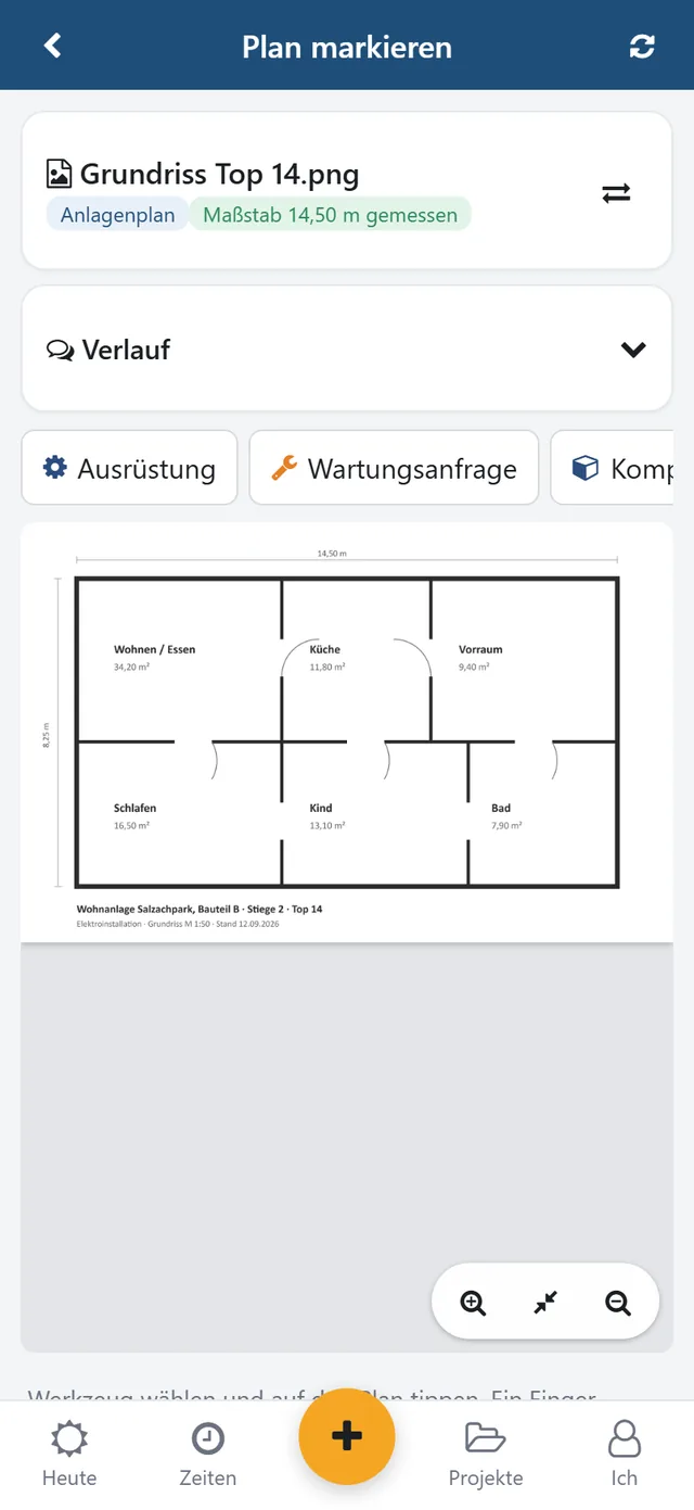 Plan markieren: der Projektordner am Telefon, auch offline